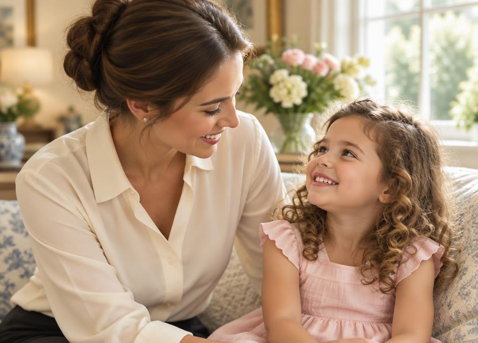 A caring nanny sharing a happy moment with a young girl